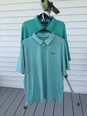 2 Men’s Golf Collared Polo Shirts Round Tree & York & Under Armour, Both XL